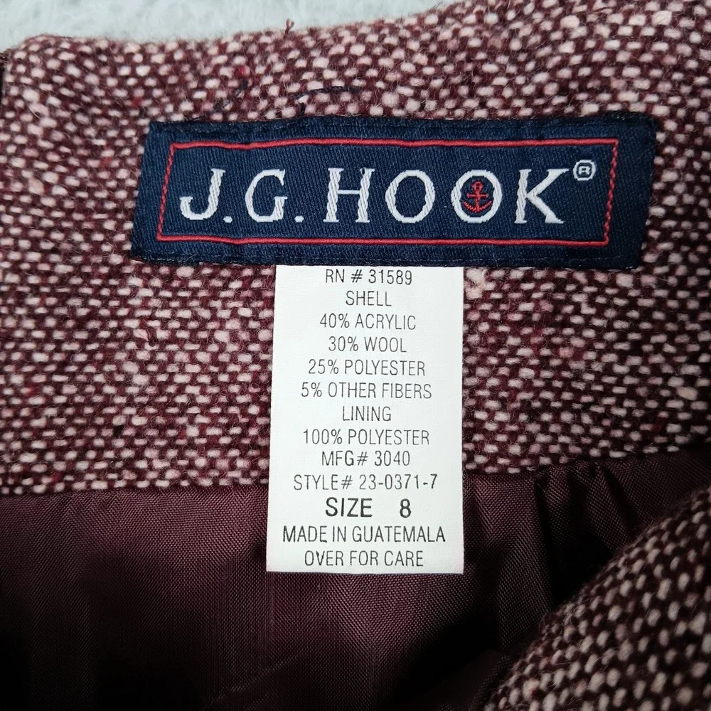 J.G. Hook Skirt Pencil 8 Burgundy Tweed Wool Blend 23-0371-7